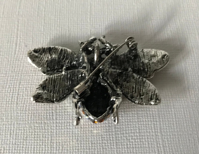 bee jewelry bumble bee pin amber bumble bee pin silver bee pin copper rhinesotne bee pin Silver and copper rhinestone bee brooch