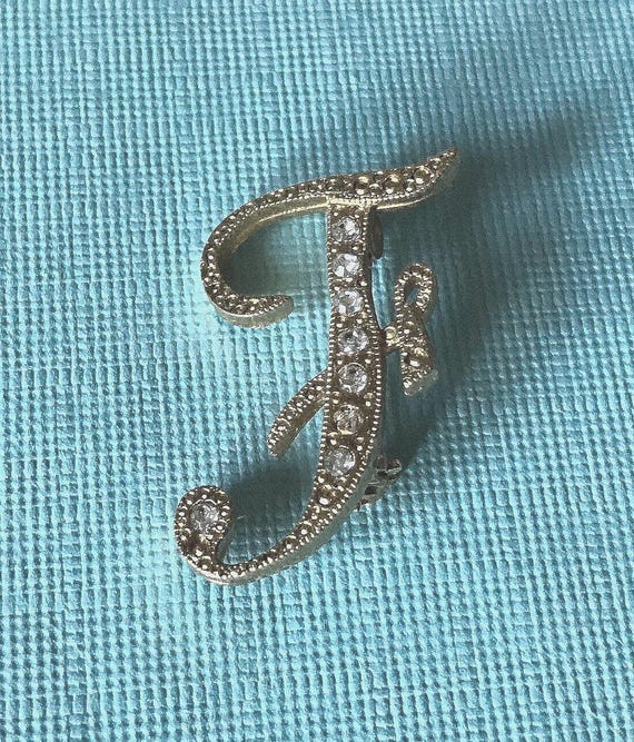 Vintage Letter F brooch, brooch, monogram f brooch, gold Letter F pin, rhinestone F brooch, alphabet brooch, Letter f pin, Letter f jewelry