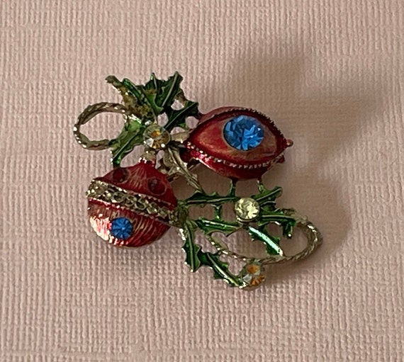 Vintage ornament brooch, rhinestone Christmas orn… - image 2