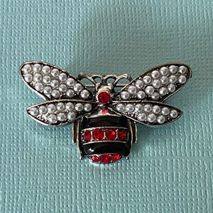 Rhinestone bee brooch, faux pearl bee pin, red bee brooch, black bee pin, bumble bee brooch, rhinestone bee brooch, bee jewelry, red bee pin