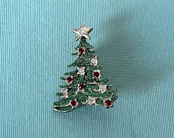 Vintage Christmas tree brooch, rhinestone Christmas tree pin, Christmas jewelry, Christmas tree pin vintage, holiday tree pin Christmas tree