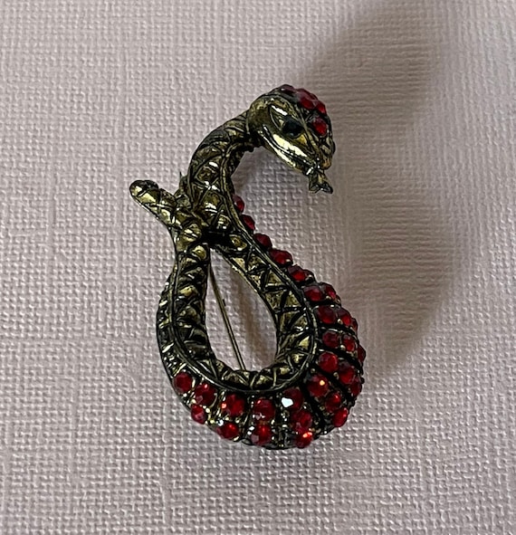 Rhinestone snake pin, snake jewelry, red snake pi… - image 7