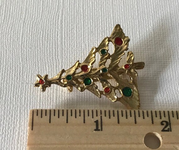 Vintage Christmas tree brooch, gold Christmas tre… - image 5