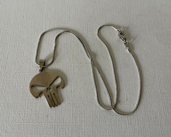 Skull necklace, punisher necklace, silver skull n… - image 6