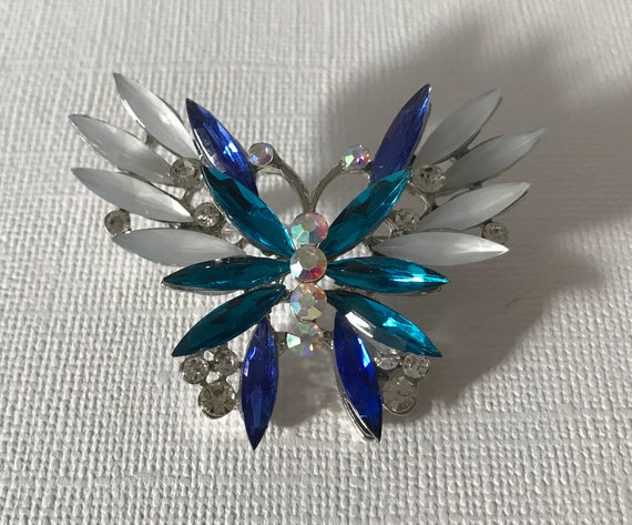 Rhinestone butterfly brooch, blue butterfly pin, … - image 3