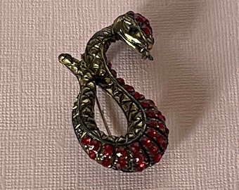 Rhinestone snake pin, snake jewelry, red snake pin, red rhinestone snake brooch, cobra brooch, rhinestone cobra pin, gold snake pin, biker