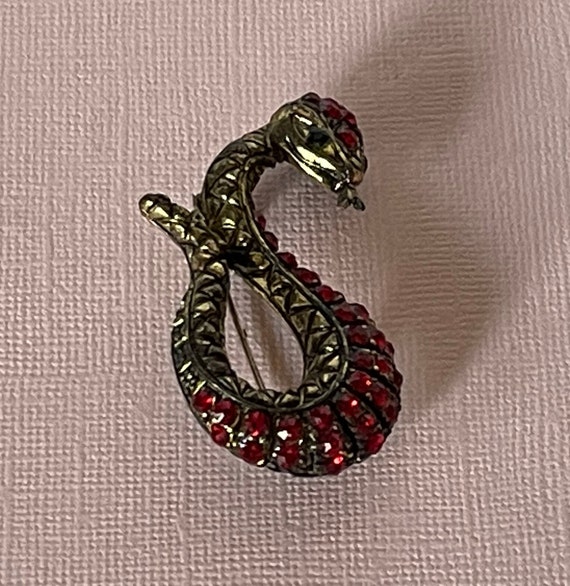 Rhinestone snake pin, snake jewelry, red snake pi… - image 1