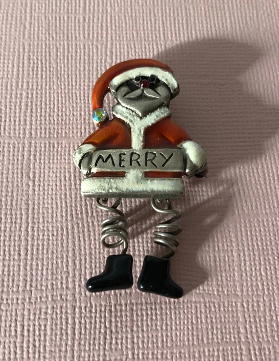 Vintage Santa Brooch, Merry brooch, movable Santa 