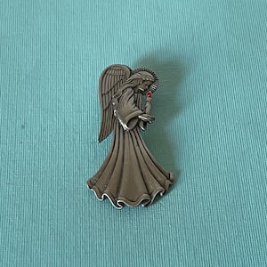 Vintage angel brooch, rhinestone angel pin, signed JJ angel brooch, JJ Jonette, pewter angel brooch, religious jewelry, Christian jewelry