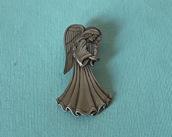 Vintage Engel Brosche, Strass Engel Pin, signiert JJ Engel Brosche, JJ Jonette, Zinn Engel Brosche, religiöser Schmuck, christlicher Schmuck