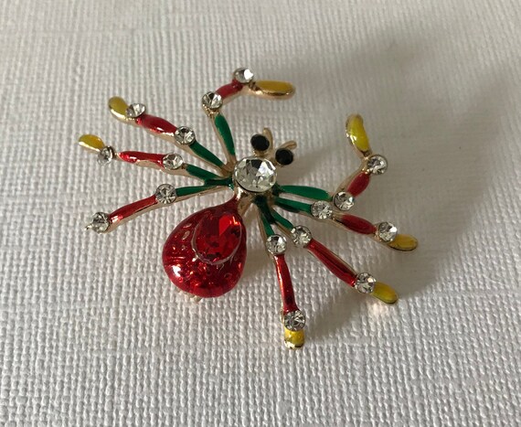 Rhinestone spider pin spider brooch, red spider p… - image 6