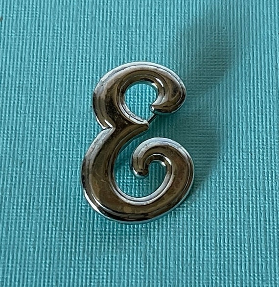 Vintage letter E brooch, letter E jewelry, silver 