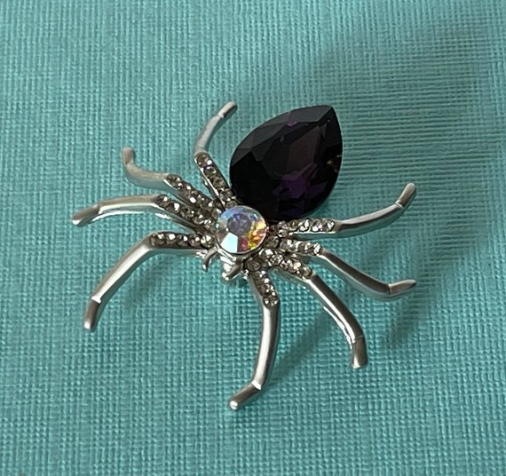 Rhinestone spider pin, purple spider pin, spider … - image 2