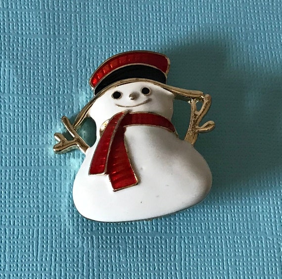 Vintage snowman Christmas pin, Christmas brooch, … - image 5