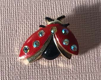 Vintage lady bug pin, rhinestone lady bug brooch,  lady bug jewelry, beetle brooch, beetle pin, spring jewelry, lady bug brooch vintage