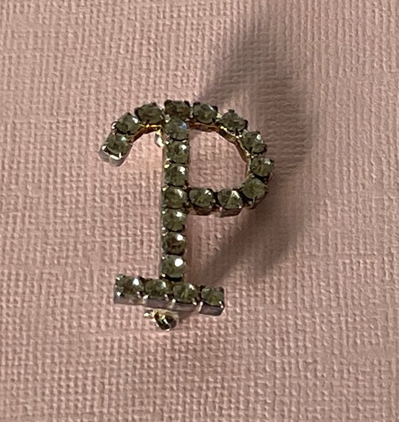 Vintage letter P brooch, rhinestone letter P pin, 