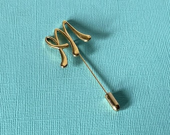 Vintage letter M stick pin, letter m jewelry, gold letter m, letter m brooch, initial m pin, monogram m brooch, letter m vintage m stick pin
