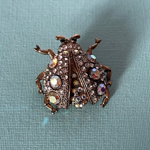 Rhinestone lady bug brooch, aurora borealis rhinestone lady bug pin, beetle brooch, rhinestone beetle pin, insect brooch, locust, scarab pin