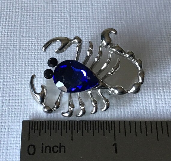Rhinestone scorpion pin, scorpion brooch, blue sc… - image 5