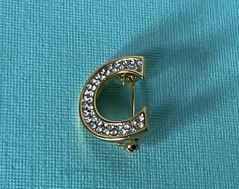 Vintage Buchstabe C Anstecknadel, Strass Buchstabe C, Buchstabe C Schmuck, Monogramm C Brosche, Initiale C Anstecknadel, Buchstabe C Schmuck, Buchstabe C Vintage, Gold C