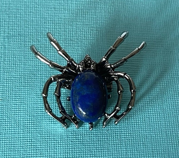 Lapis lazuli spider brooch, spider jewelry, blue … - image 1