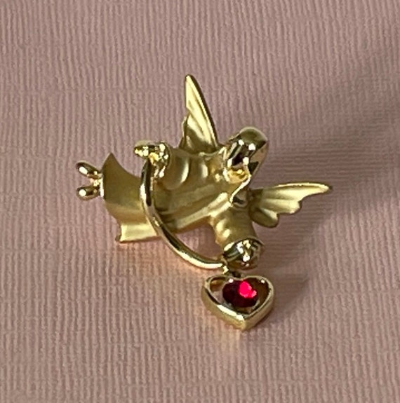 Vintage angel brooch, gold angel brooch, angel wi… - image 4