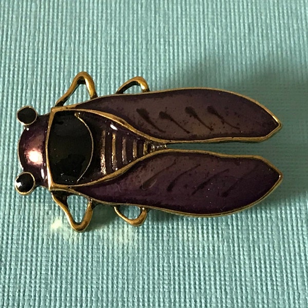 Purple roach brooch, beetle brooch, Halloween brooch, Halloween bug pin, gold roach pin, scarab brooch, insect jewelry, bug pin, roach pin