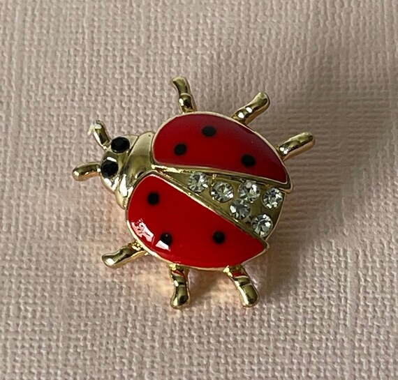 Rhinestone Lady Bug Brooch Beetle Brooch Lady Bug Pin Red Etsy