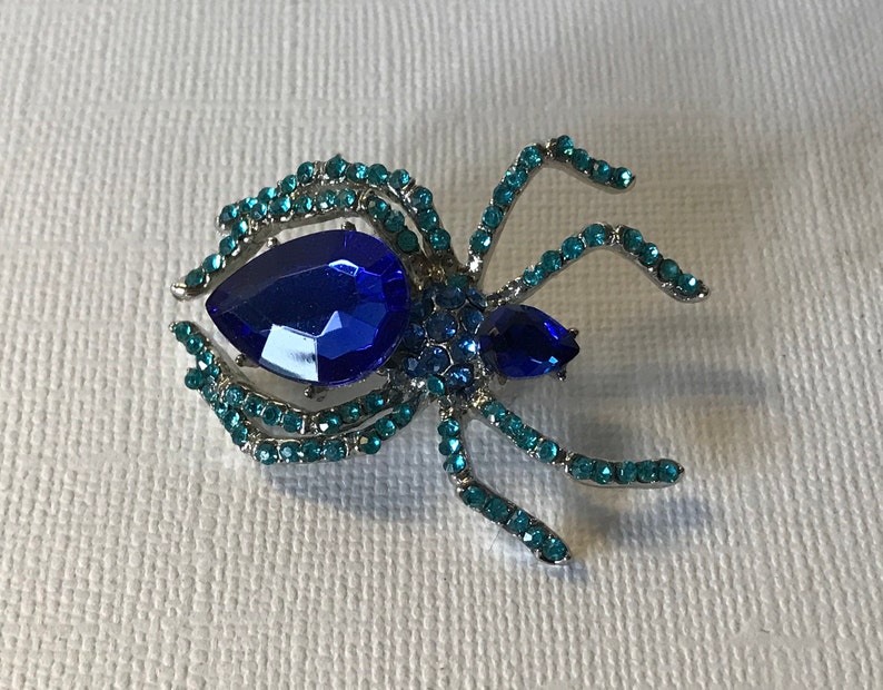 Blue rhinestone spider brooch spider jewelry Halloween image 0