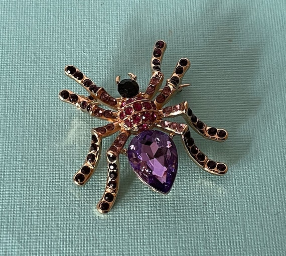 Purple rhinestone spider pin, spider brooch, inse… - image 3
