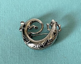 Broche de lagarto vintage, broche de geco vintage, prendedor de salamandra, prendedor de lagarto plateado, joyería de lagarto, joyería de geco, prendedor de lagarto vintage, prendedor de geco