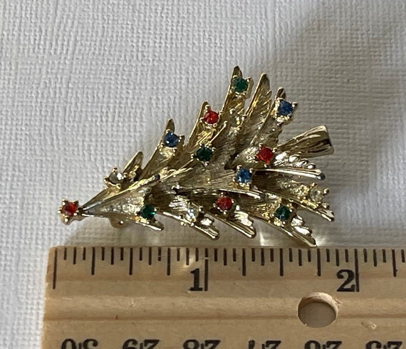 Vintage Christmas tree brooch, rhinestone Christm… - image 5