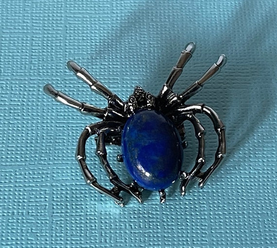 Lapis lazuli spider brooch, spider jewelry, blue … - image 2
