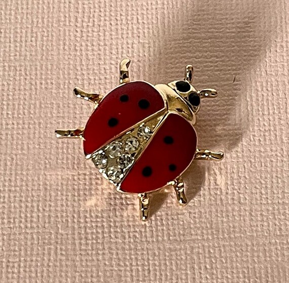 Lady bug brooch, rhinestone lady bug brooch, lady bug jewelry, beetle brooch, rhinestone beetle pin, insect jewelry, red lady bug brooch View 3