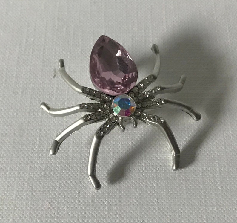 Pink Rhinestone Spider Pin Spider Jewelry Aurora Borealis Etsy