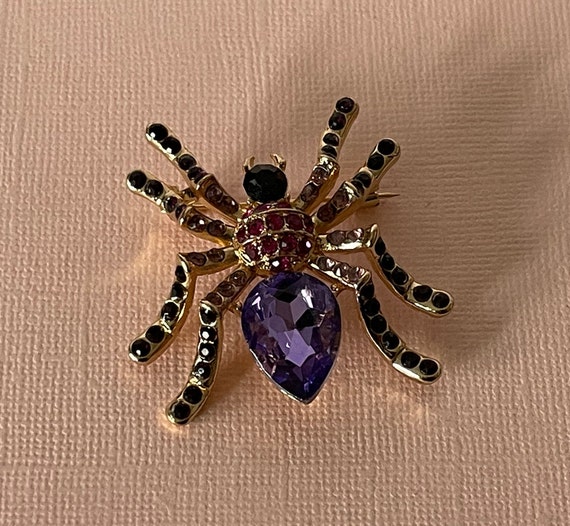 Purple rhinestone spider pin, spider brooch, inse… - image 2