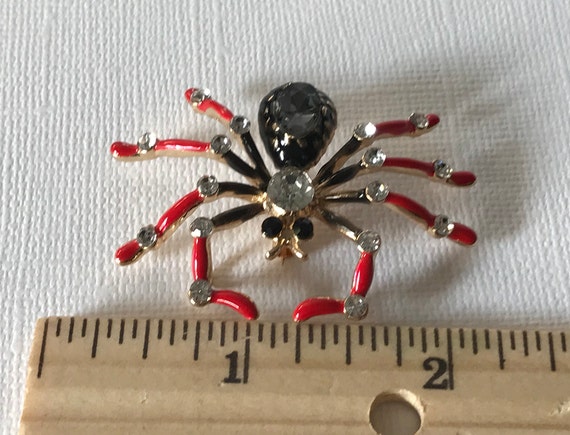 Black and red rhinestone spider pin, spider brooch, H… - Gem