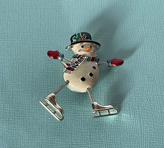 Vintage snowman brooch, signed Danecraft snowman … - image 3