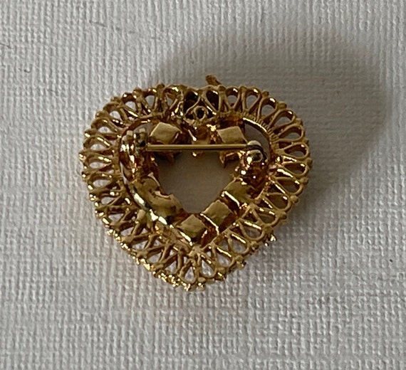 Vintage heart brooch, rhinestone heart brooch, go… - image 6
