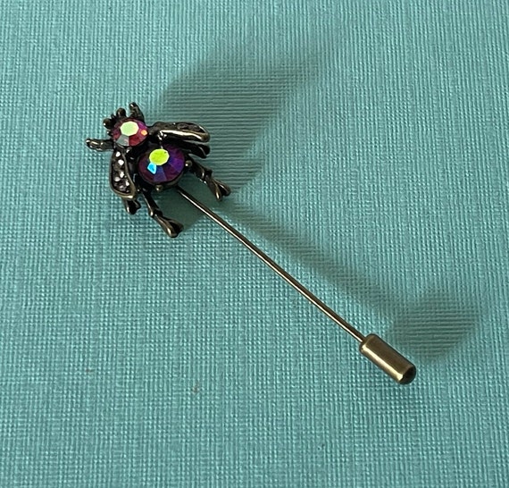 Vintage stick pin bee brooch, rhinestone bee pin, 