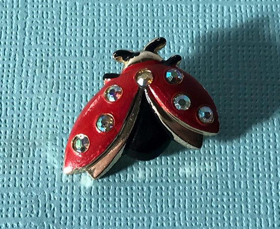 Vintage lady bug pin, rhinestone lady bug brooch, lady bug jewelry, beetle brooch, beetle pin, spring jewelry, lady bug brooch vintage