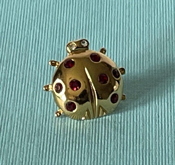 Vintage lady bug brooch, gold lady bug pin, red rhinestone lady bug brooch, beetle brooch, gold beetle pin, lady bug jewelry, beetle brooch