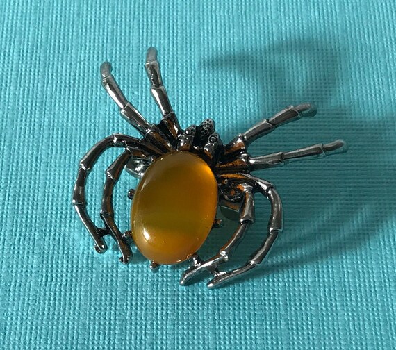 Orange spider brooch, agate spider brooch, silver… - image 2