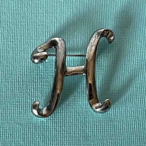 Vintage letter H brooch, silver letter H pin, signed AX letter H pin, monogram H brooch, initial h pin, letter H jewelry, silver letter H
