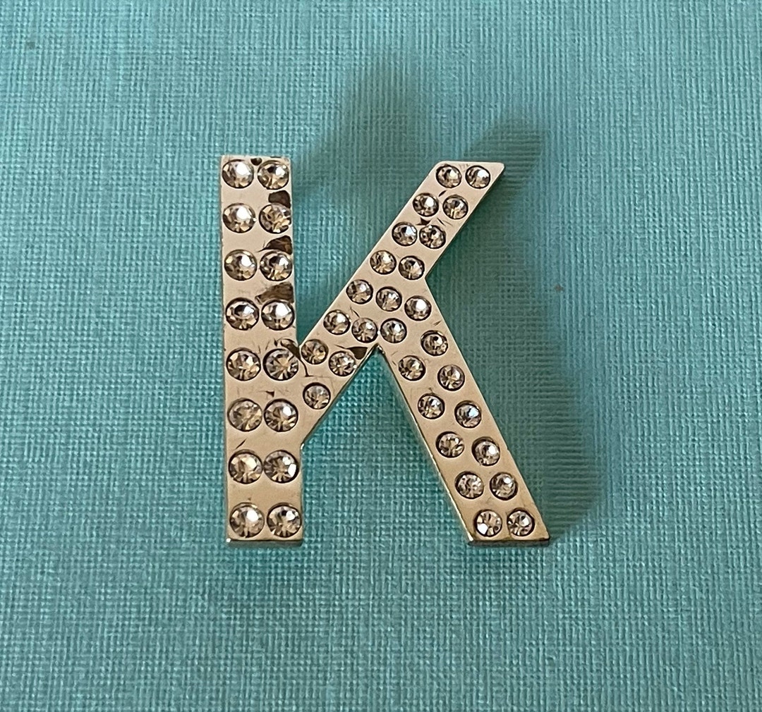 Large Vintage Letter K Brooch, Silver Letter K Pin, Rhinestone Letter K ...