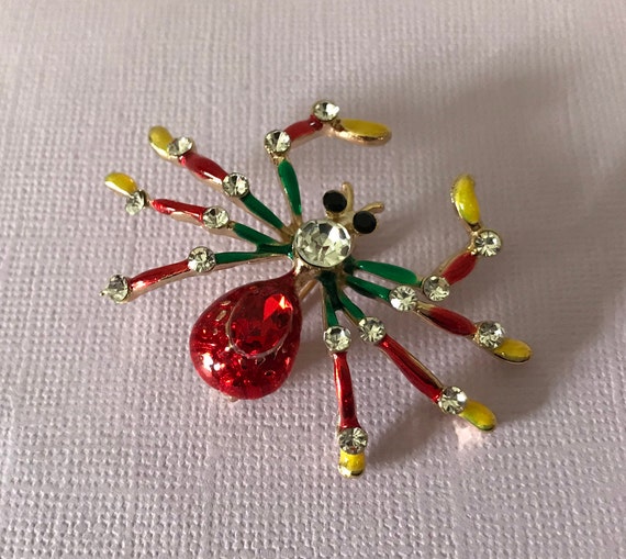 Rhinestone spider pin spider brooch, red spider p… - image 7