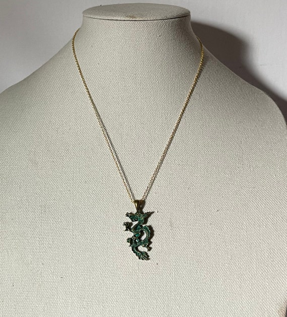 Dragon necklace, 20" dragon necklace, green drago… - image 3