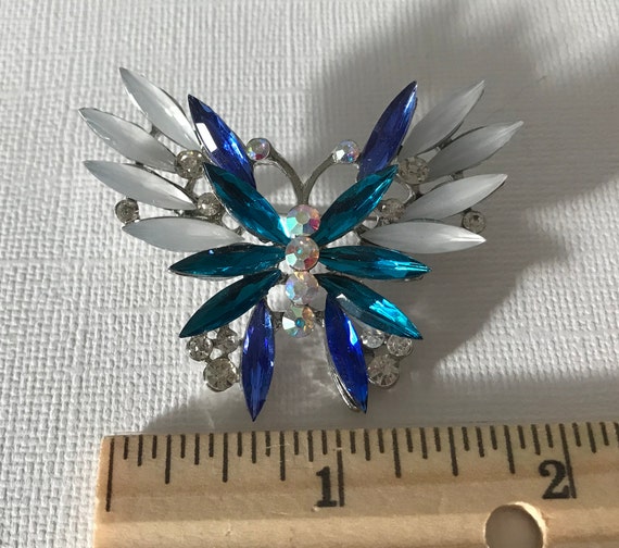 Rhinestone butterfly brooch, blue butterfly pin, … - image 4