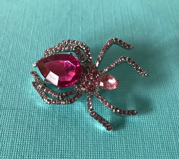 Pink rhinestone spider pin, rhinestone spider broo