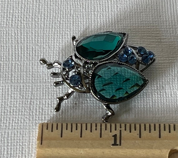 Rhinestone beetle brooch, blue rhinestone bug pin… - image 5